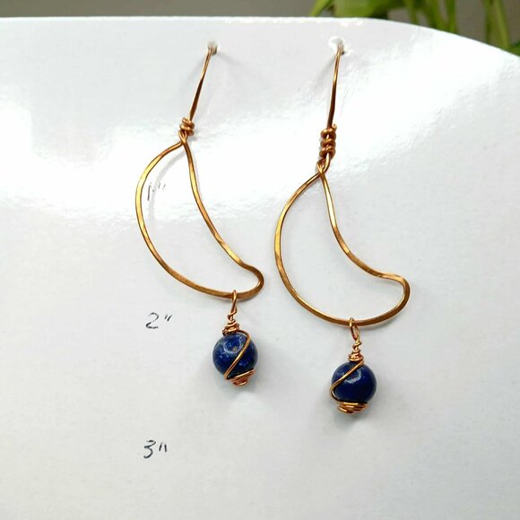 BOGO EARRINGS Lapis lazuli crescent moon dangle earrings, 2.5" - Picture 5 of 5